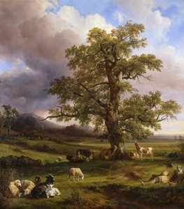 Büyük Bir Meşe Ağacının Etrafında Dinlenen Hayvanlar, 1842