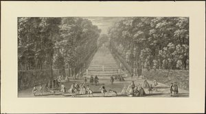 Vue de la Grande Cascade dans les jardins de Marly (siyah tebeşir, kalem ve siyah mürekkep, gri yıkama) by Jacques Rigaud