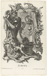 Avrupa kıtasının kişileştirilmesiyle Rocaille Avrupa (nesne üzerindeki başlık) Dört kıta (dizi adı) by Jakob Gottlieb Thelott