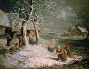 Köylüler Kartopu, c.1790 (tuval üzerine yağlı boya) by James (attr. to) Ward
