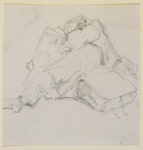 Bir bavul yığınının üzerinde uyuyan bir adam, 1858. by James Abbott McNeill Whistler