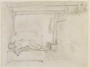 Maladrie'nin çiftliğinde, 1858 (kirli beyaz dokuma kağıda kurşun kalem by James Abbott McNeill Whistler