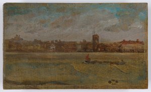 Kahverengi ve Altın Uyumu: Eski Chelsea Kilisesi, muhtemelen 1884 (ahşap panel üzerine yağlıboya) by James Abbott McNeill Whistler