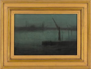 Gece: Mavi ve Gümüş -- Battersea Reach, 1870-1875. by James Abbott McNeill Whistler