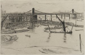 Eski Hungerford Köprüsü, 1861 (kağıt üzerine gravür) by James Abbott McNeill Whistler