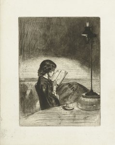 Deborah Delano okuma portresi Lamba ışığında okuma by James Abbott McNeill Whistler