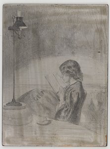 Lamplight tarafından okuma, 1858. by James Abbott McNeill Whistler
