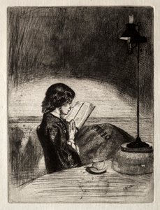 Lamplight tarafından okuma, 1859. by James Abbott McNeill Whistler