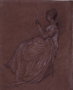 Oturan Bayan Okuma, Bayan Layland için çalışma (kağıt üzerinde pastel tebeşir) by James Abbott McNeill Whistler