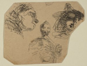 Sahil Araştırma Plakasındaki Eskizlerden İki Kadın Başı ve Ayakta Figür, 1854-55. by James Abbott McNeill Whistler