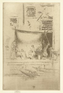 Rıhtımda bir güneşlik altında kadınlar Meyve tezgahı Yirmi altı gravür seti (seri başlığı) by James Abbott McNeill Whistler
