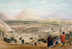Kaleden Kabil, eski duvarlı şehri gösteren Birinci İngiliz-Afgan Savaşı 1838-1842