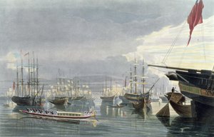 Kalküta Nehri, Nakliye ve Kasabasının Smiths Dock yakınından bir görünümü, 1837, Genç Robert Havell (1793-1878) (aquatint) tarafından oyulmuş