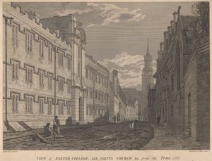 Turl'dan Exeter College, All Saints Kilisesi'nin görünümü by James Basire