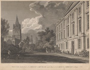 Christ Church Katedrali ve Corpus Christi Koleji'nin bir kısmının görünümü by James Basire