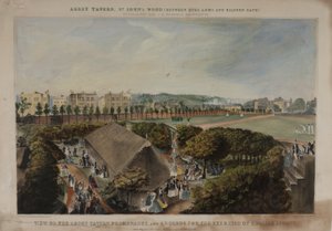 Abbey Taverns gezinti yollarının ve arazilerinin görünümü, Violet Hill, Marylebone, 1870 dolayları by James D Barnett