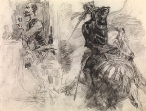 Don Kişot (kağıt üzerine mum boya ve siyah tebeşir) by James Ensor