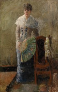 Yelpazeli Bayan (tuval üzerine yağlıboya, panel üzerine montajlı) by James Ensor