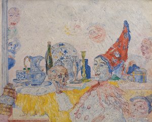 Sarı Cüppeli Pierrot ve İskelet by James Ensor