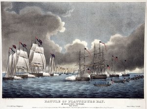 Battle of the Plattsburg Bay: McDonoughs Victory, pub. 1840 (hand coloured engraving)