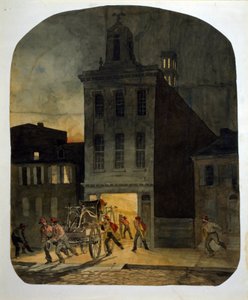 Philadelphia İtfaiyesi, yangın mahalline gitmek için kışladan ayrılır. Suluboya James Fuller Queen (1820-1866) 1857.