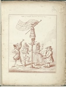 Titelpret van serisi Hollandia Regenerata, 1795 Hollandia Regenetata (nesne üzerindeki başlık) Hollandia Regenetata (dizi adı) by James Gillray (possibly)