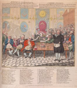 Bir Masonik Anekdot, pub. 1786 (el renkli gravür)