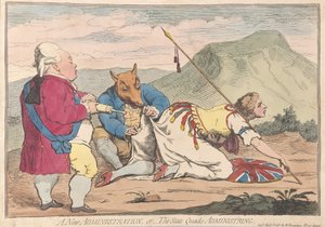 Yeni Bir Yönetim veya Devlet Vakaları Administring, pub. 1783 (el renkli gravür) by James Gillray