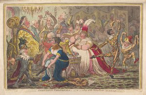 Dilettanti Tiyatroları veya Yeşil Odada Bir Peep, vide. Pic-Nic-Orgies, pub. 1803 (el renkli gravür)