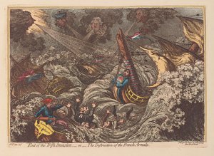 İrlanda İstilasının Sonu veya Fransız Armadasının Yıkımı, pub. 1797 (el renkli gravür)
