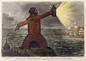Fransız Telgrafı Karanlıkta Sinyaller Verme, Hannah Humphrey tarafından 1795'te yayınlandı (aquatint ile gravür)