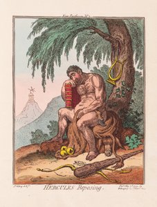 Herkül Dinlenme, pub. 1799 (el renkli gravür) by James Gillray