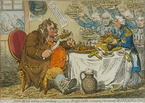 John Bull Öğle Yemeği Yerken, 1798 (renkli gravür)