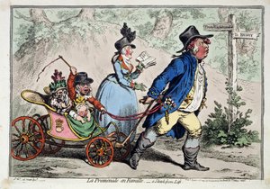 ""Aile Yürüyüşü"" Bir İngiliz burjuva ailesinin karikatür portresi. James Gillray (1757-1815) tarafından çizim ve suluboya 1797 Puşkin Müzesi, Moskova by James Gillray