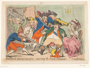 Louis XVI ve Marie Antoinette uçuşta yakalandı, 1791 Kraliyet Kaçaklarını şaşırtan Fransız demokratlar by James Gillray