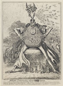 Midas, Her Şeyi Altın Kağıda Dönüştürmek, 1797 by James Gillray