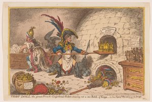 Napolyon Kralların Yeni Bir Kısmını Pişiriyor, 1806 Büyük Fransız Zencefilli Kurabiyeci Tiddy-Doll; yeni bir Kings of Kings çizimi (nesne üzerindeki başlık) by James Gillray