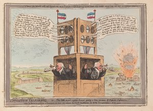 Muhalefet Telgrafları ya da Vatanseverlik Bilgilerinin gerçek bir örneğini veren ikinci görüşlü küçük Avukat, yayın. 1798 (el renkli gravür)