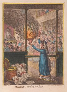 Pandora Kutusunu Açarken, pub. 1809 (el renkli gravür)