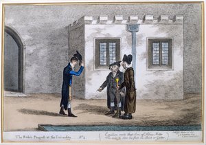 1806'da Hannah Humphrey tarafından yayınlanan 'The Rake's Progress at the University'den 4. Plaka (el ile boyanmış gravür)