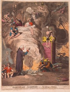 Shakespeare kurban edildi veya Hırs Teklifi, pub. 1789 (el renkli gravür)