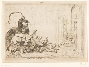Warren Hastings üzerine karikatür, 1788 Westminster Hunt (nesne üzerindeki başlık) by James Gillray