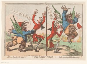 Spotprent op William Pitt ve Charles Fox, 1797 Masanın Dönüşü (nesnedeki başlık) by James Gillray