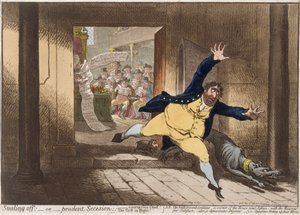 1798'de Hannah Humphrey tarafından yayınlanan Stealing Off veya Prudent Secesion (aquatint ile elle boyanmış gravür)