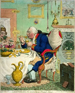 Tutumlu Bir Yemeğin Keyfini Çıkaran Temperance, Hannah Humphrey tarafından yayınlandı, 1792 by James Gillray