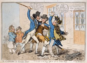 The Caneing in Conduit Street, Hannah Humphrey tarafından yayınlandı, 1796 (el boyaması gravür)
