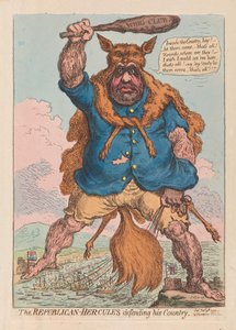 Ülkesini savunan Cumhuriyetçi Herkül, pub. 1797 (el renkli gravür)