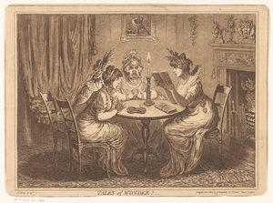 Kadın, Tales of Wonder için korku romanı okuyor! (nesne üzerindeki başlık) by James Gillray