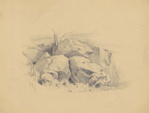 Rocks, 1839 (dokuma kağıt üzerinde grafit) by James Goodwin Clonney