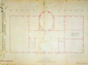 Başkanlar Evi Planı, Washington, 1792 (kağıt üzerinde mürekkep yıkama ve kurşun kalem) by James Hoban